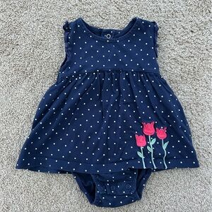 Carters Polka Dot Baby Dress with Pink Tulip Design